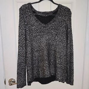 Black Silver Sweater Layered NYE Party Petite XL